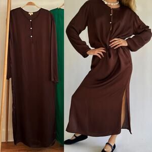 DONNI. NWT Silky Tunic Long Sleeve Shirt Maxi Dress in Dark Brown Size M